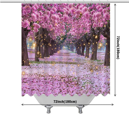 Cortina de ducha de baño rosa con diseño de cerezo de cerezo, selva,