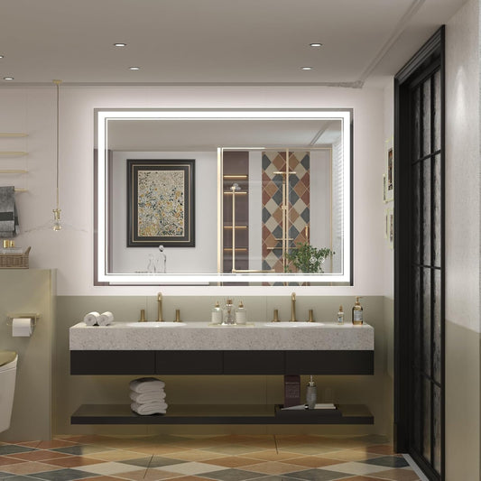 OKPAL Espejo de baño LED de 48 x 36 pulgadas, espejo de baño grande iluminado,...