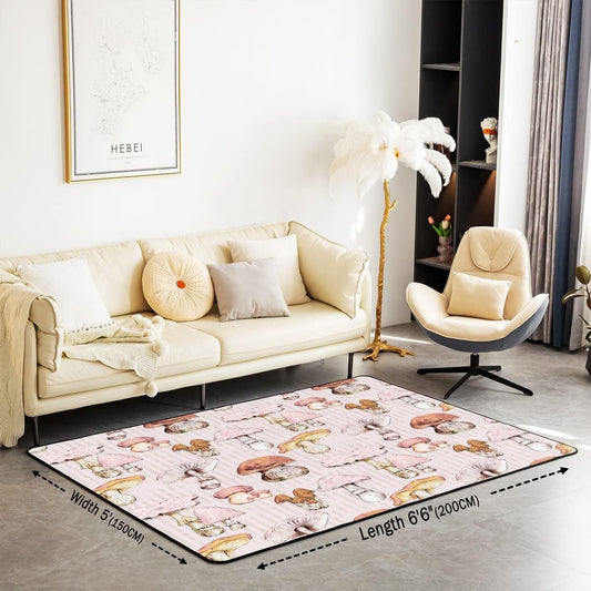 Alfombra de decoración de hongos rosados, alfombra Kawaii para sala de estar,