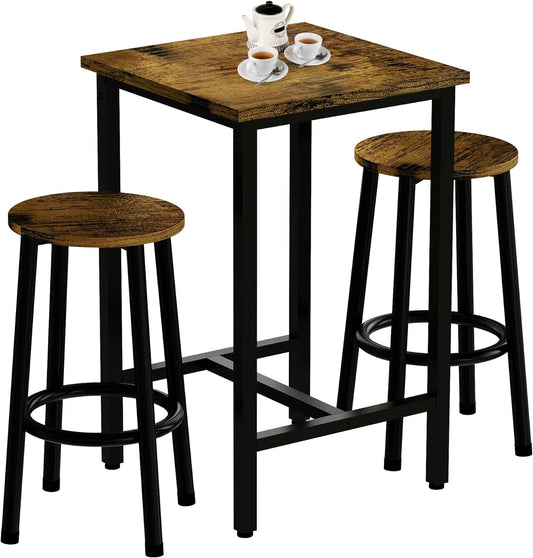 Bar Table Set, 3 Piece Bistro Table Set with Square Counter Height Table and 2