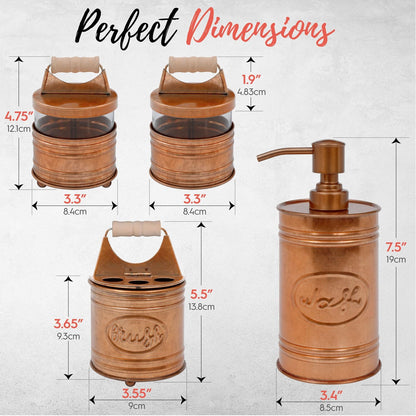 Juego de 4 accesorios de baño rústicos Dispensador de jabón de granja de cobre,