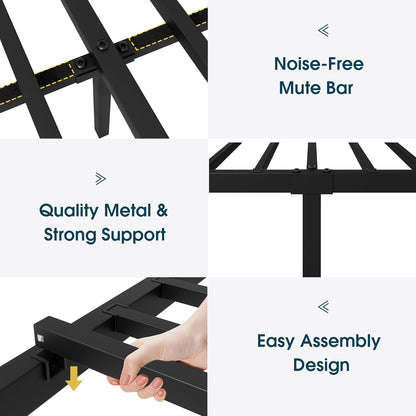 Base de cama de metal tamaño Queen con cabecera curvada de hierro forjado,