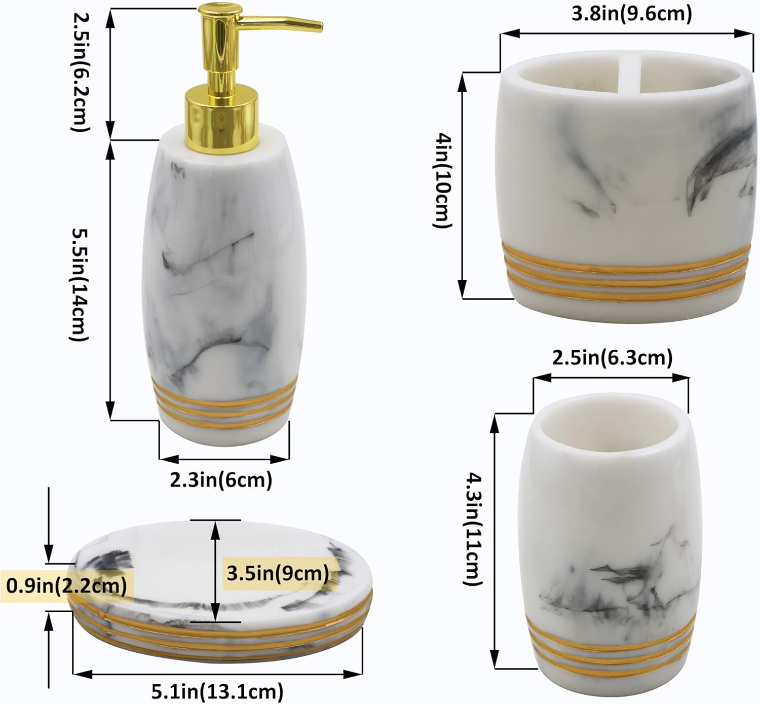 Juego de 4 accesorios de baño de resina que incluye vaso, jabonera, dispensador...