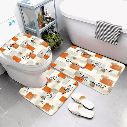Juego de 4 cortinas de ducha color naranja, juego de baño abstracto naranja con