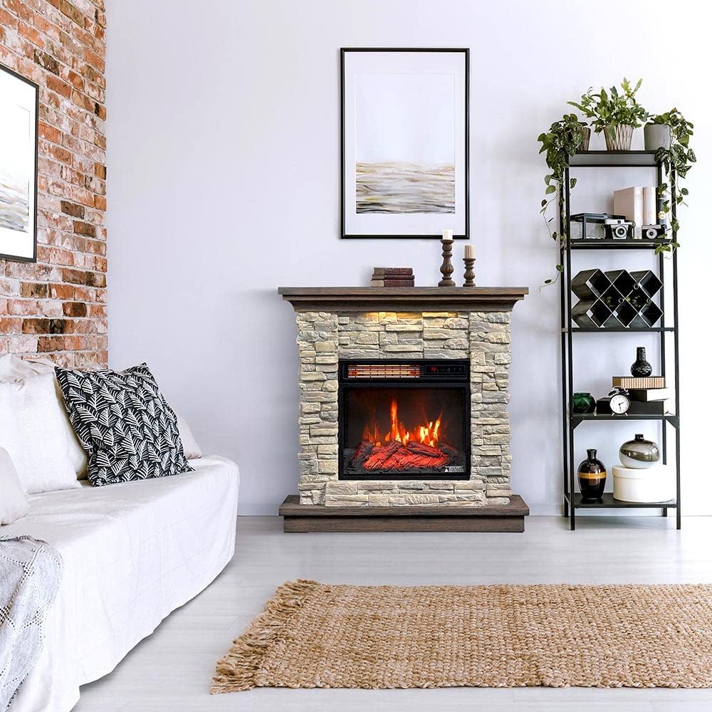 duraflame Chimenea eléctrica de pared con control remoto, piedra gris ahumado