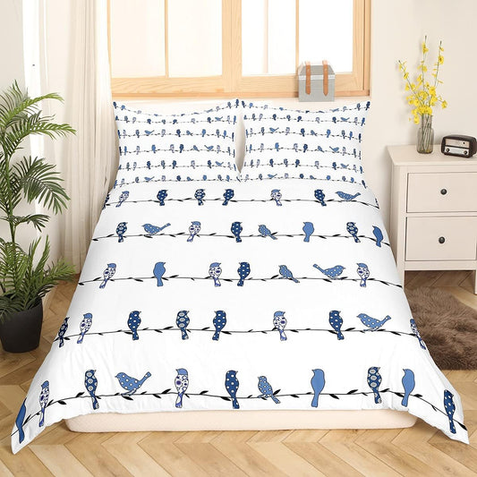 Juego de ropa de cama de pájaros para niños, tamaño Queen para niñas, funda de...