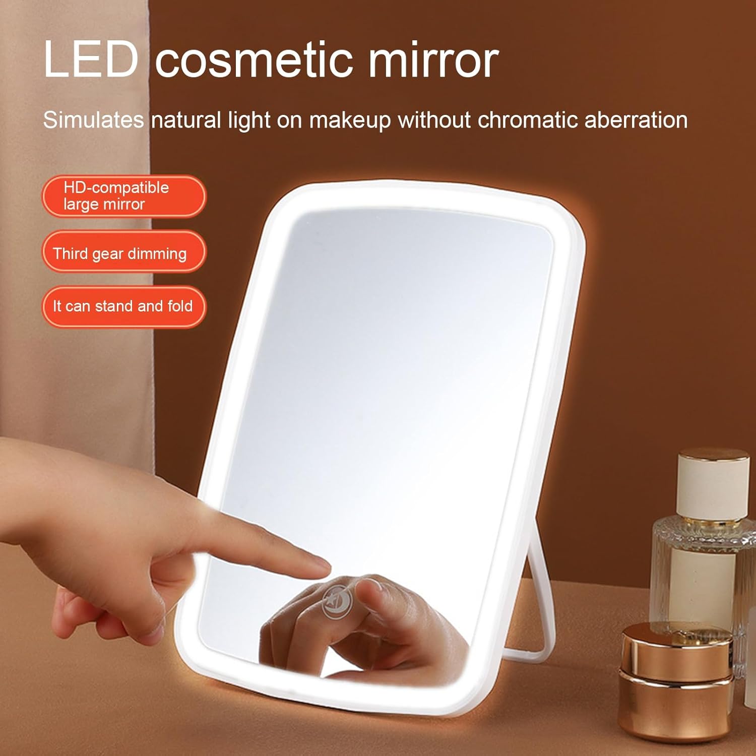 Espejo de maquillaje LED con 3 modos de luz, espejo de maquillaje portátil de...