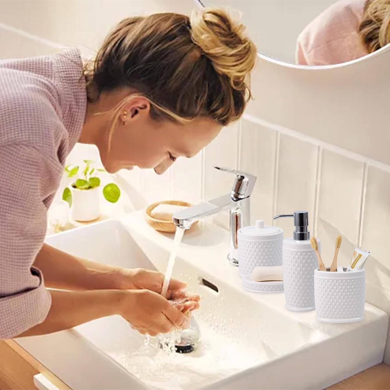 Juego de accesorios de baño, juego completo de accesorios de baño de cerámica...