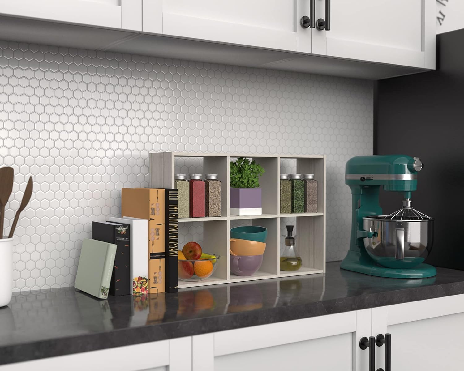 ClosetMaid 5430 Mini organizador de escritorio o pared de 6 cubos, nogal...