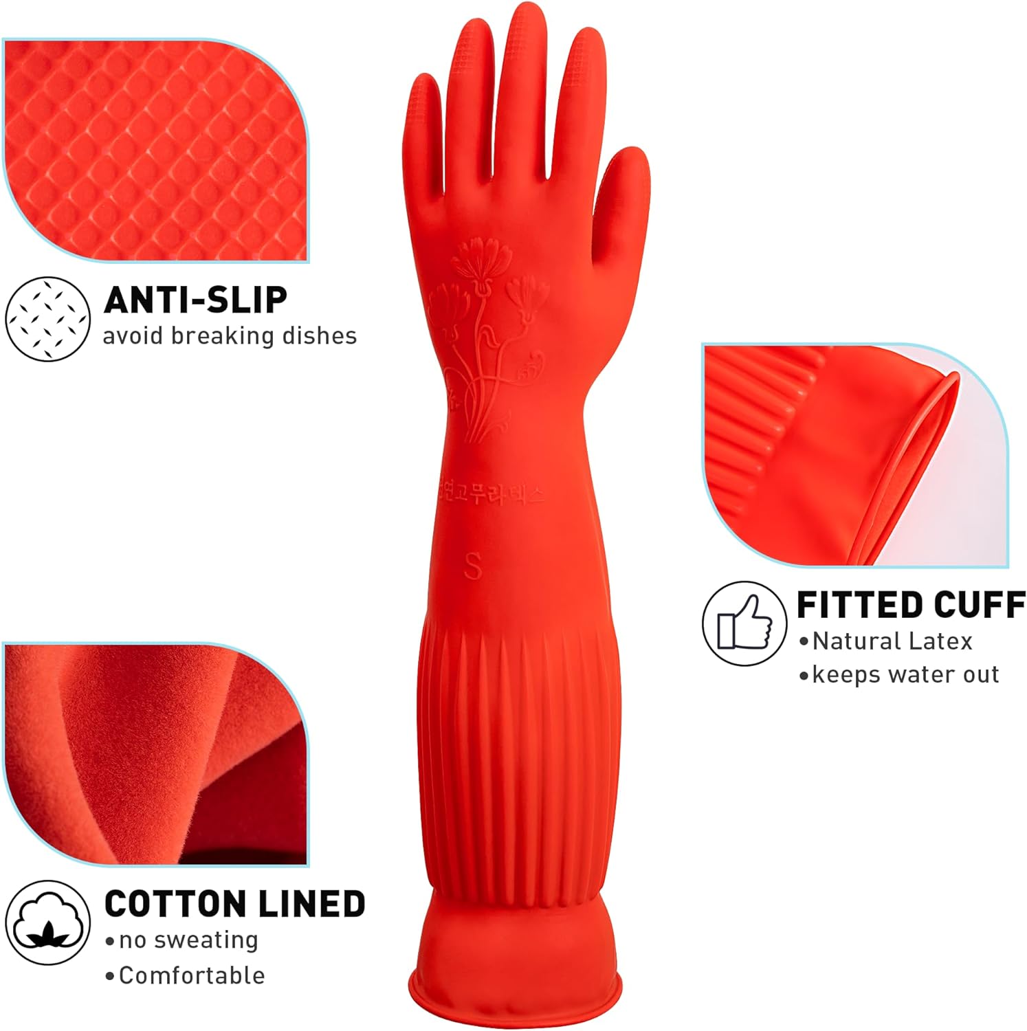 2 pares de guantes de goma de limpieza, forro polar, guantes de látex para