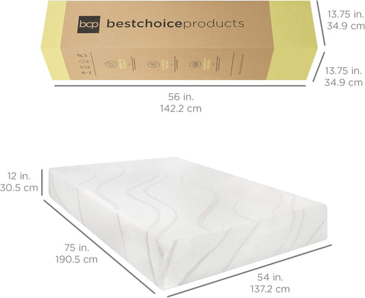 Colchón de espuma viscoelástica de gel refrescante de carbón de té verde de 12