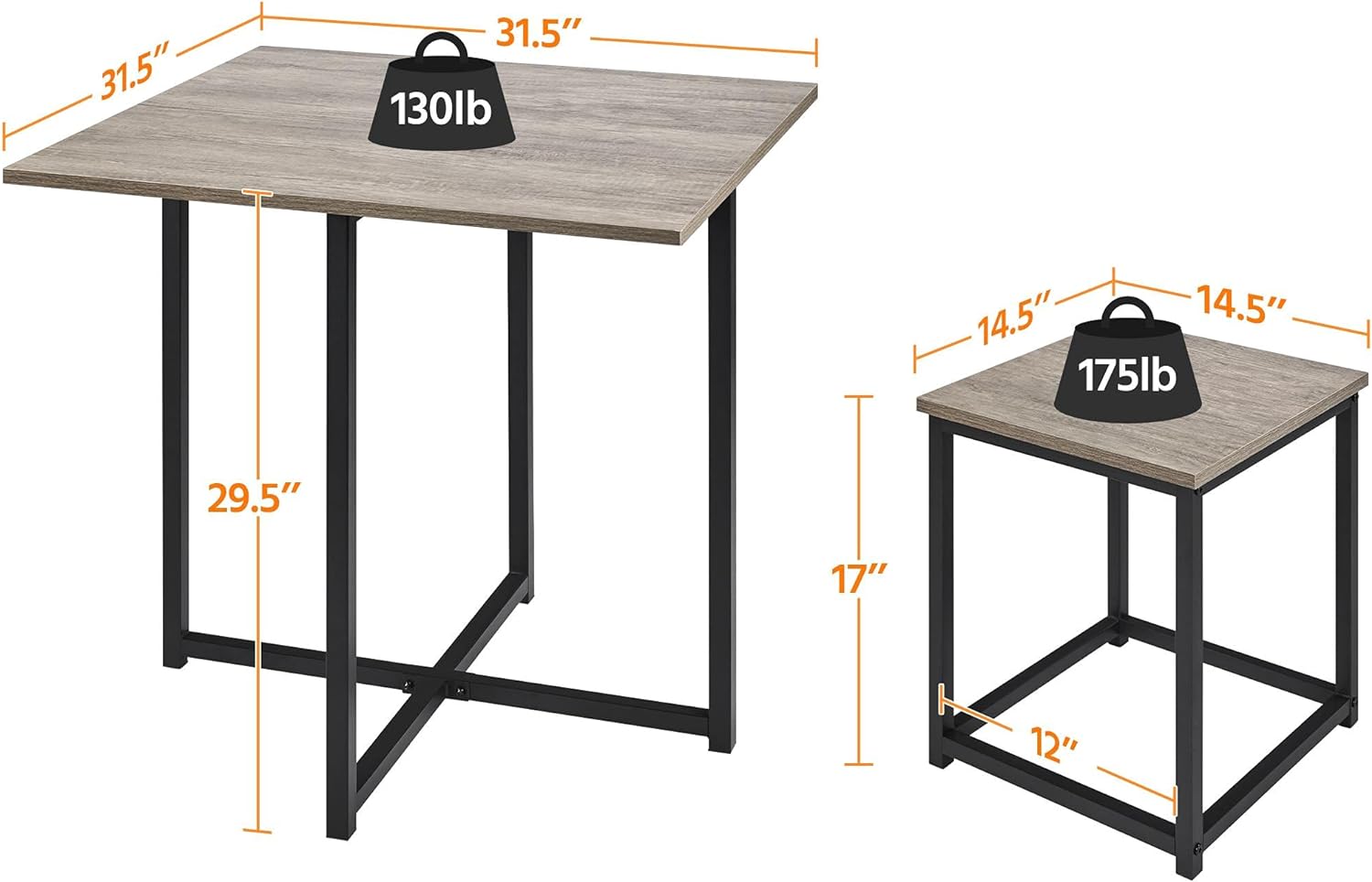 Juego de mesa de comedor de 5 piezas, juego de cocina industrial y sillas para