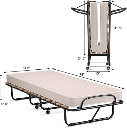 Cama plegable con colchón, portátil para invitados con marco de metal