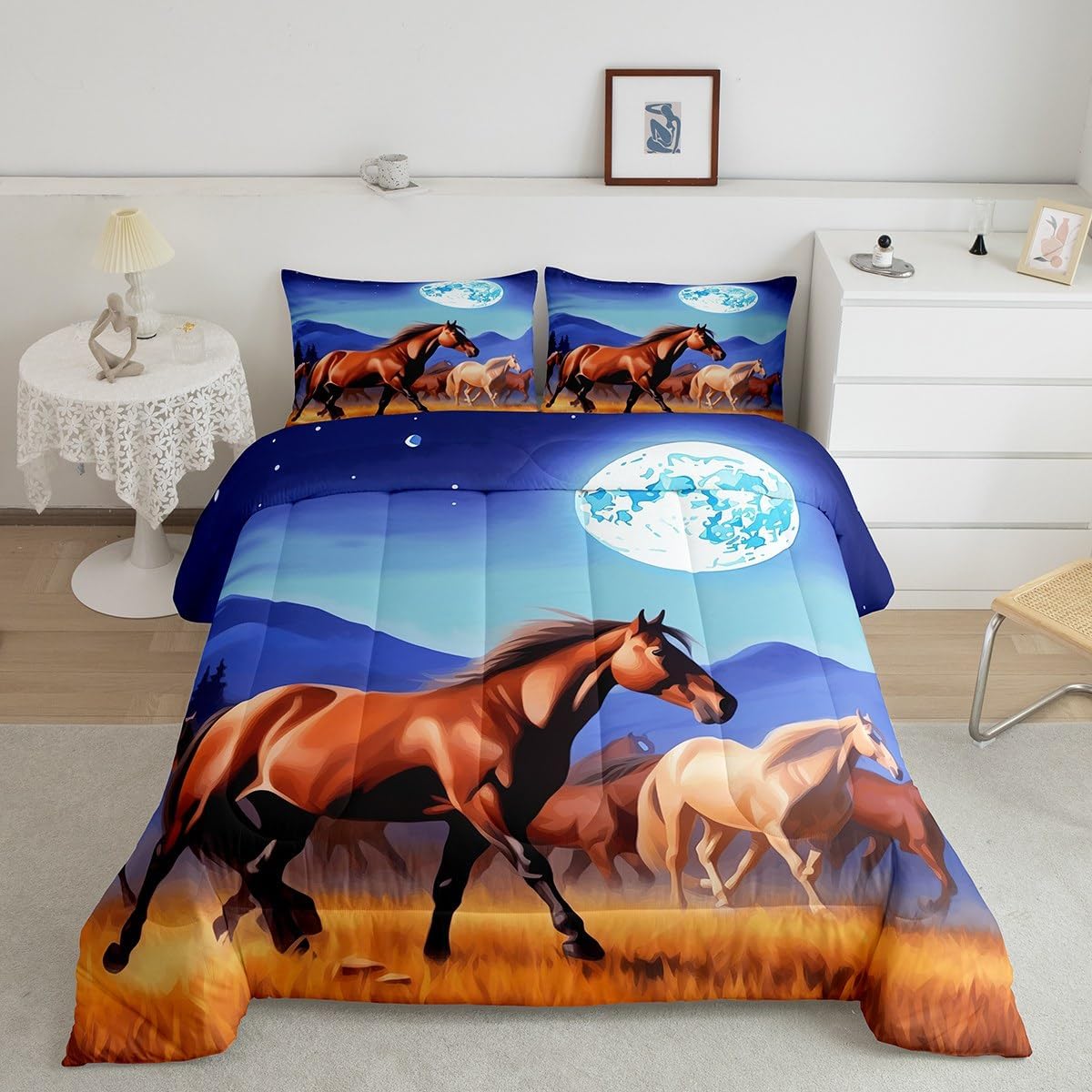 Erosebridal Juego de edredón de caballos para niños, juego de ropa de cama de...