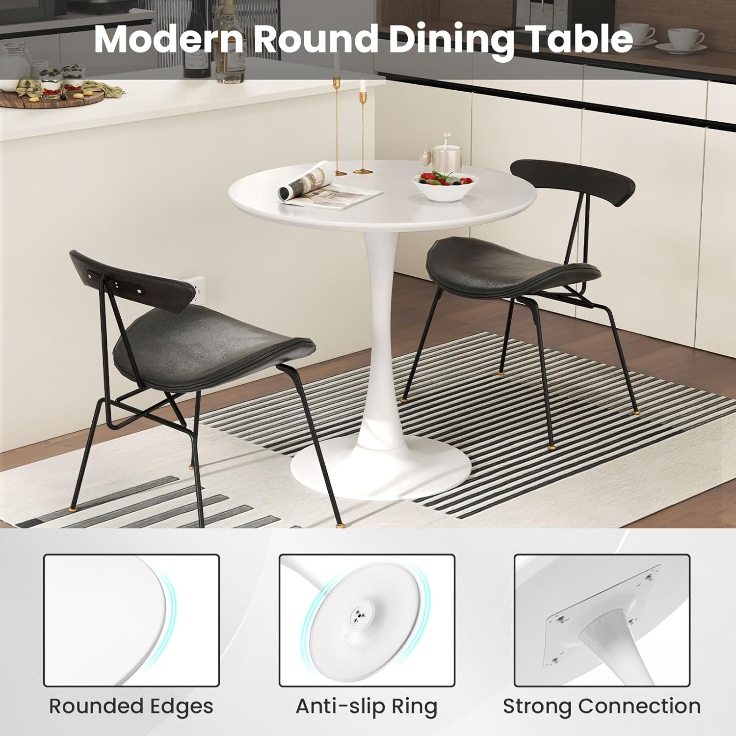 Giantex Mesa de comedor redonda blanca, mesa de cocina moderna de tulipanes de...