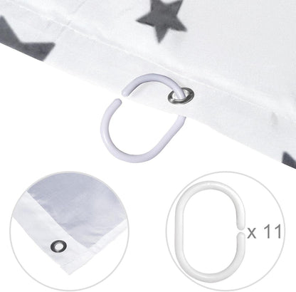 Cortina de ducha con estrellas grises, impermeable, lavable, juego de cortinas