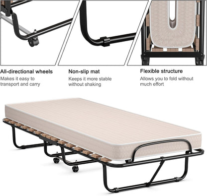 Camas plegables con colchón de espuma viscoelástica, cama plegable tamaño cuna