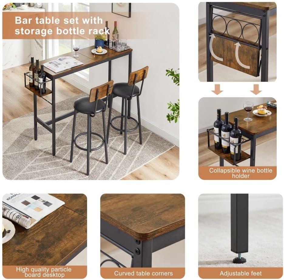 Juego de mesa de cocina para 2 personas con soporte plegable para vino, mesa de