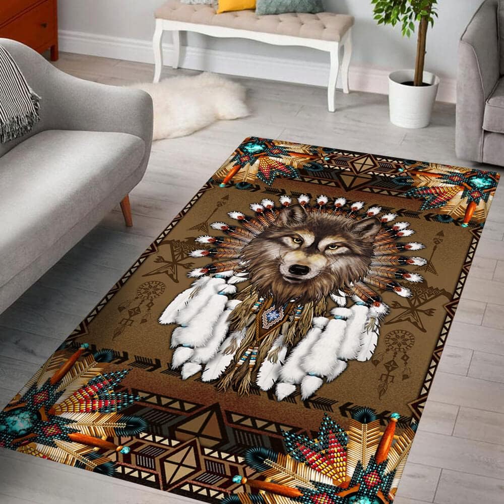 Alfombra de área, alfombra de espíritu de lobo nativo americano, THB2937R, de 5...