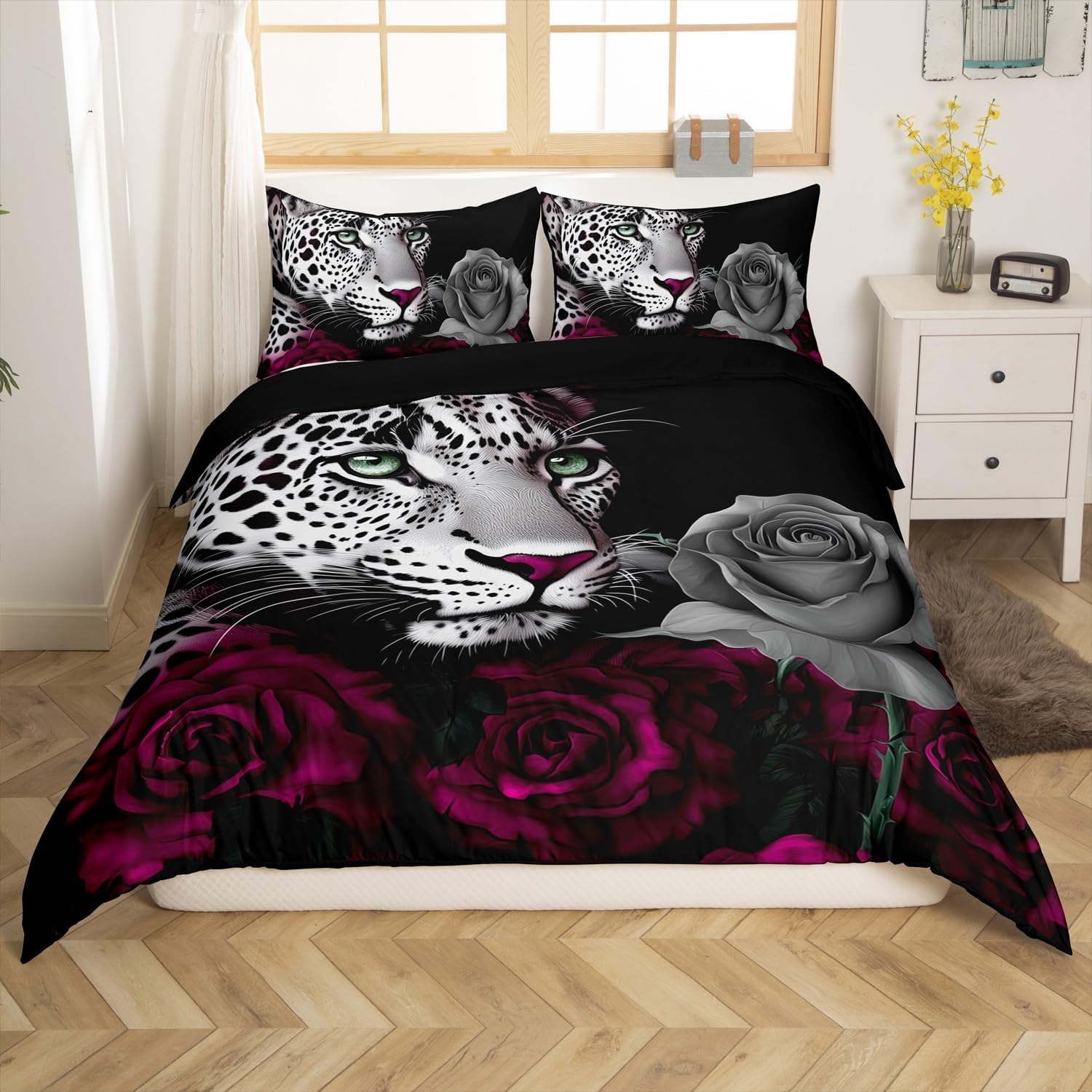 Juego de ropa de cama, matrimonial con funda de edredón con temática de safari...
