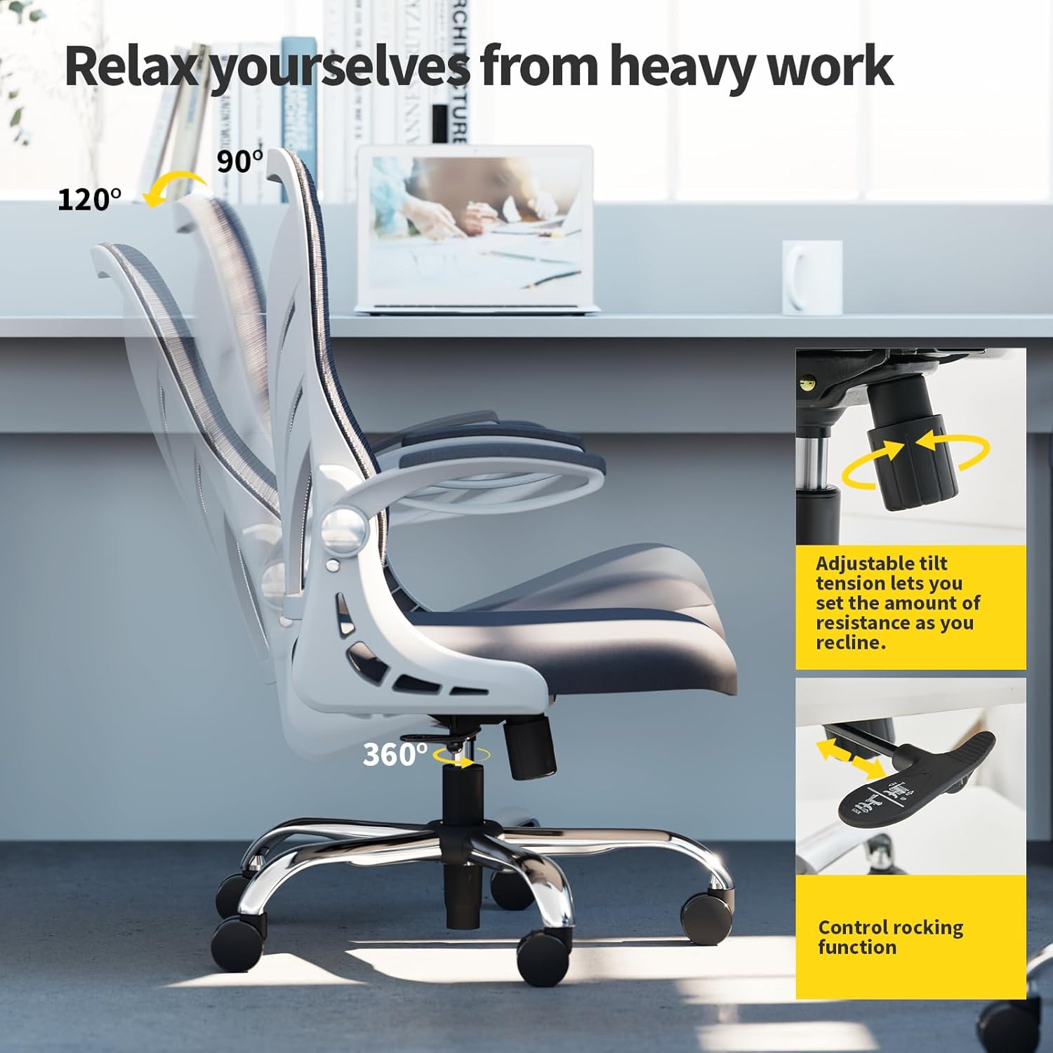 Silla de oficina ergonómica con respaldo plegable, silla de escritorio para...
