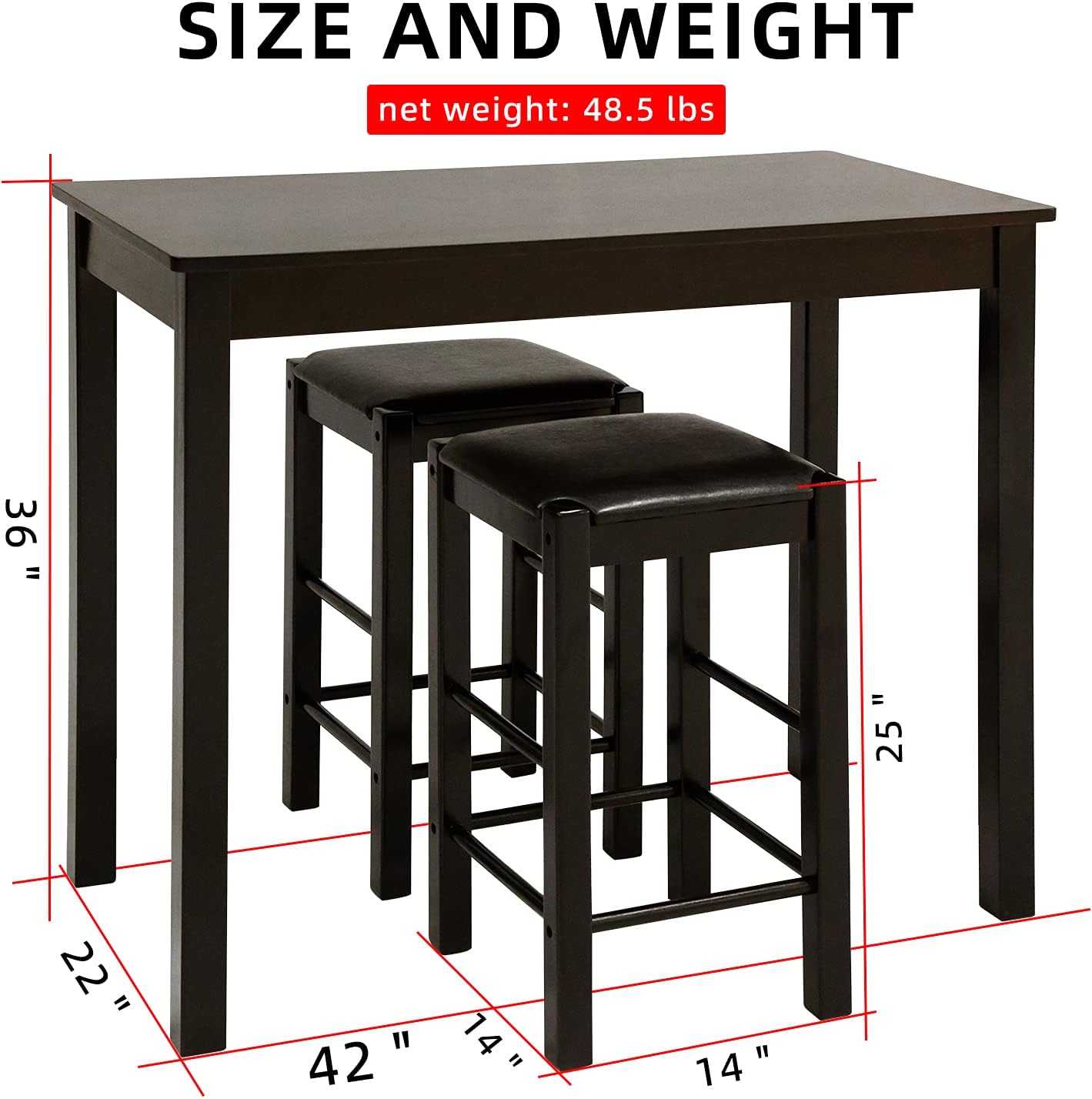 Mesa de comedor, mesa de bar, juego de mesa de comedor de 3 piezas, mesa de