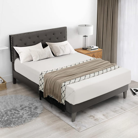 KOMFOTT Base de cama tapizada tamaño matrimonial, base de cama de plataforma