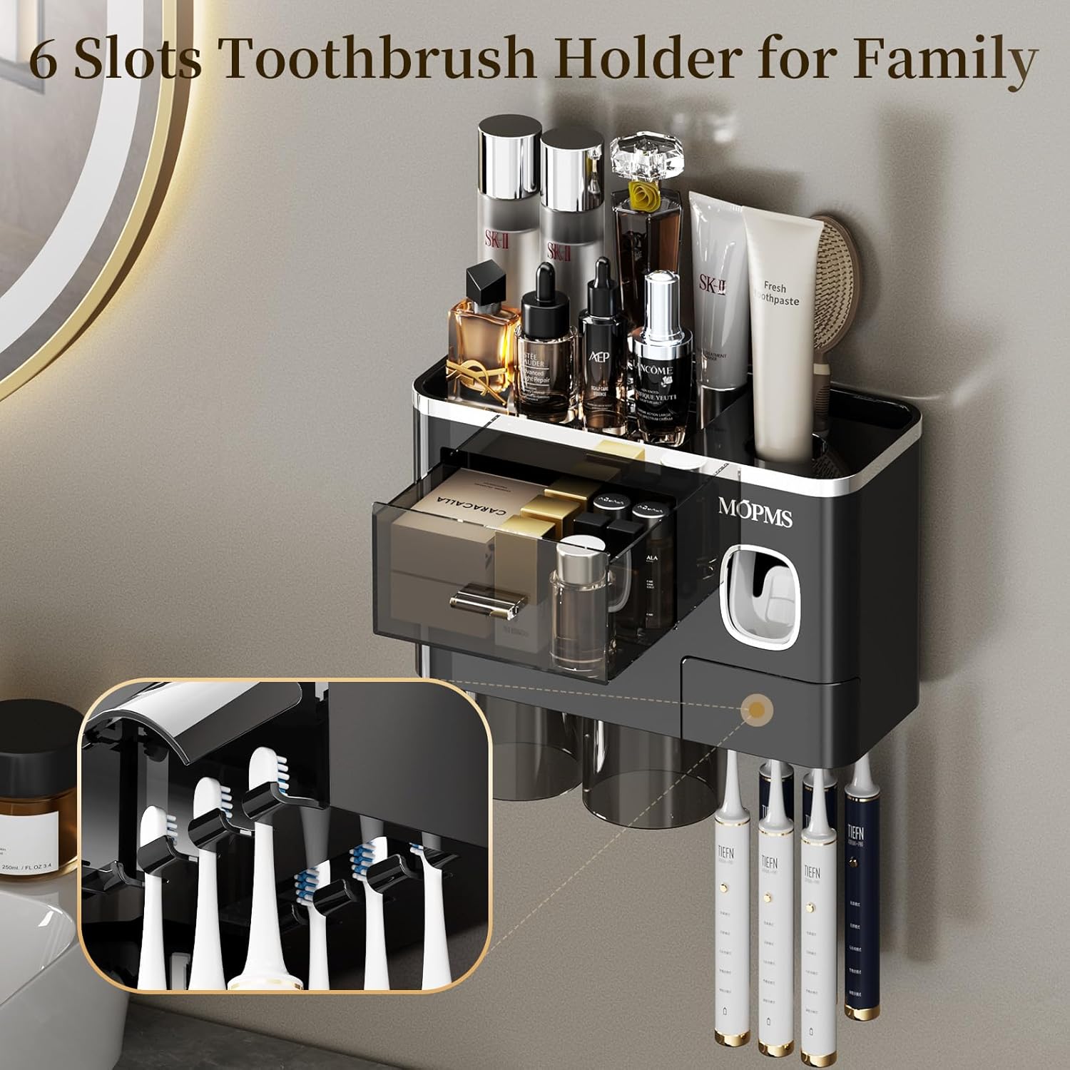 MOPMS Portacepillos de dientes, montaje en la pared para baño, dispensador...