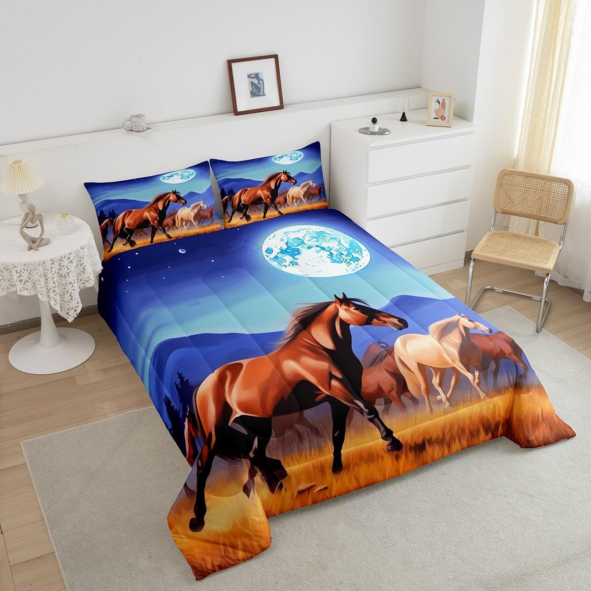 Erosebridal Juego de edredón de caballos para niños, juego de ropa de cama de...