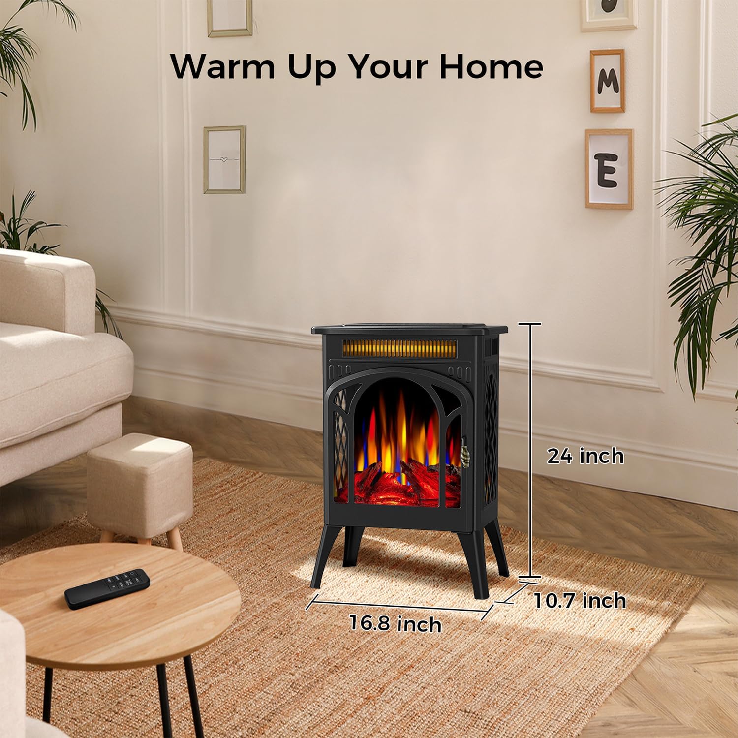 Joy Pebble Estufa de chimenea eléctrica, calentamiento rápido 3s de 1500 W,...