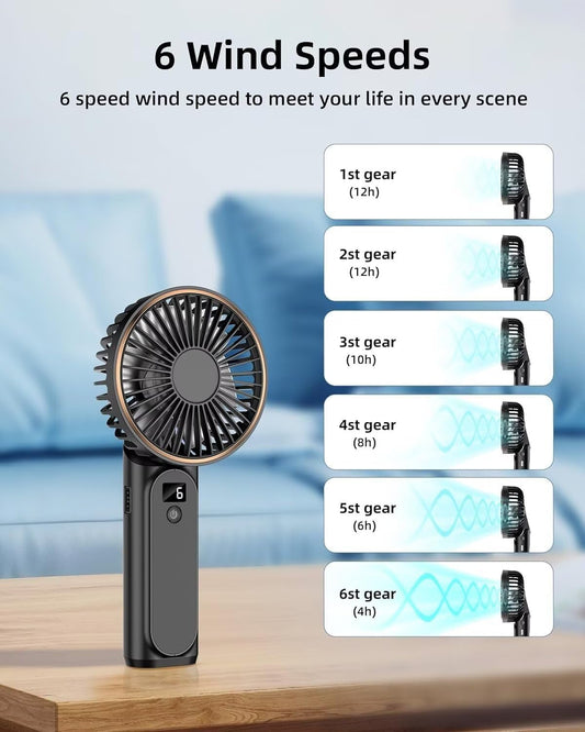 Ventilador de mano portátil recargable, 4000 mAh, ajustable en 180, 6...