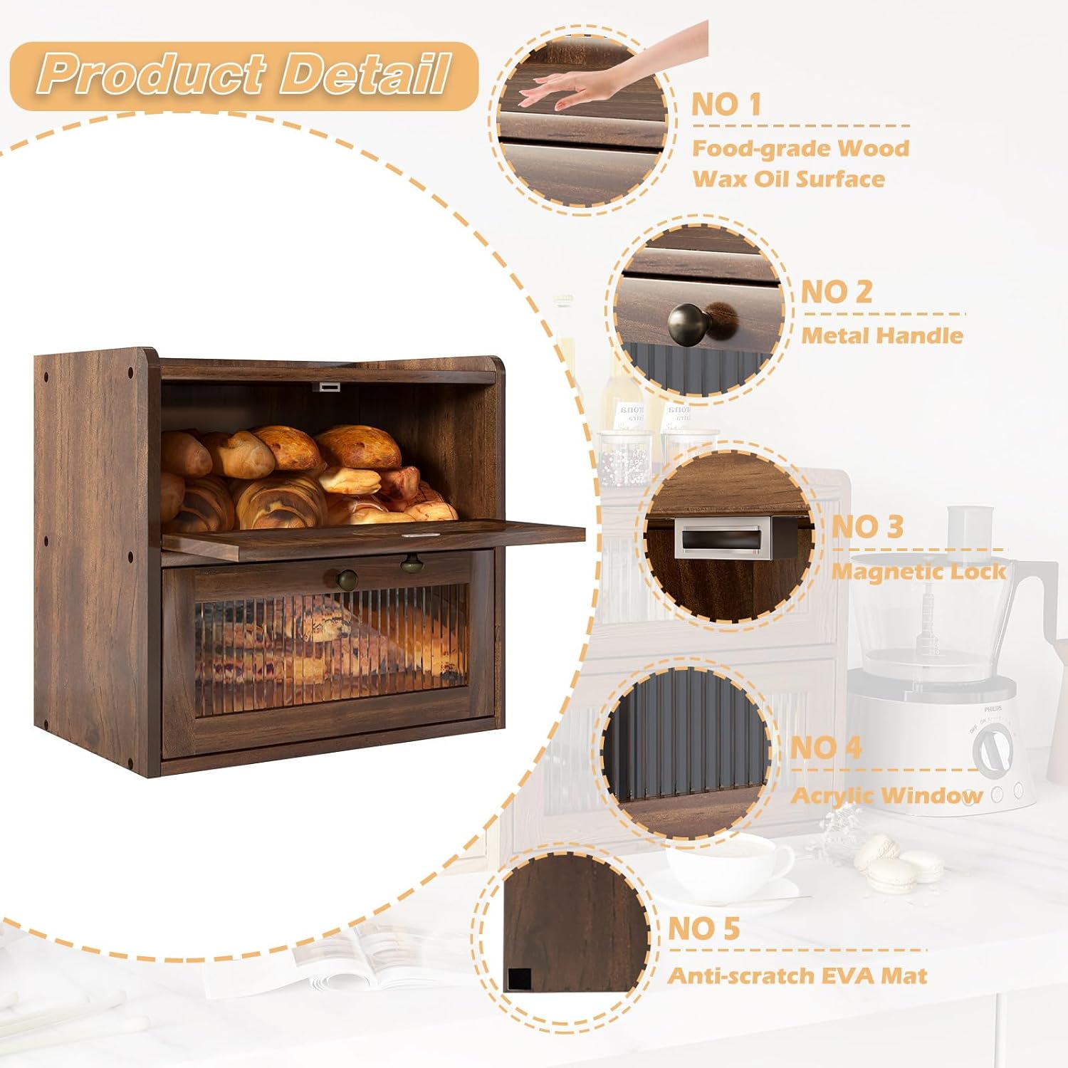 Panera grande de doble capa para encimera de cocina, contenedor de...