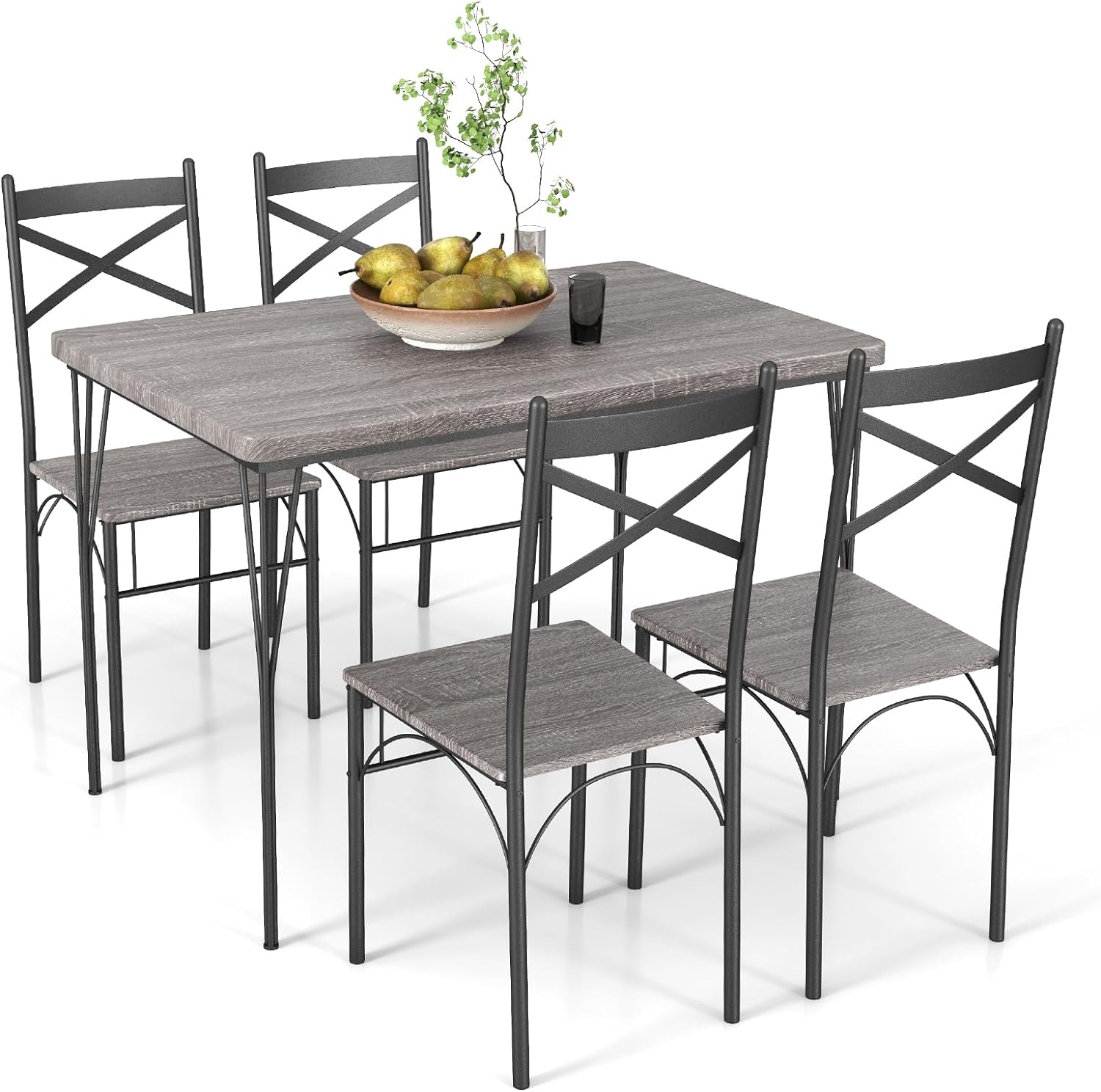 Juego de mesa de comedor de 5 piezas, moderna mesa de comedor rectangular y 4