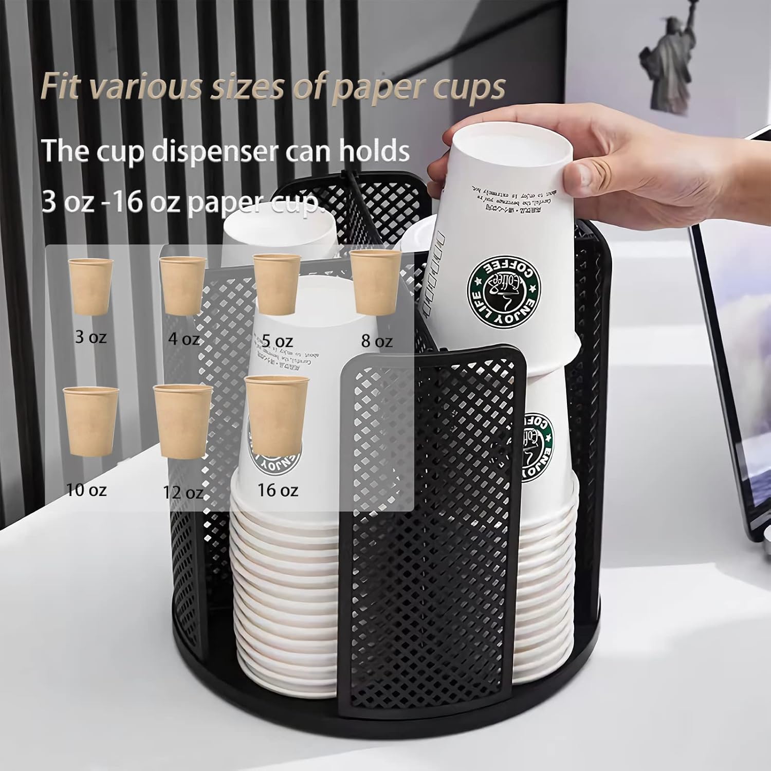 Soporte para tazas de papel y tapa, organizador de almacenamiento de vasos de...
