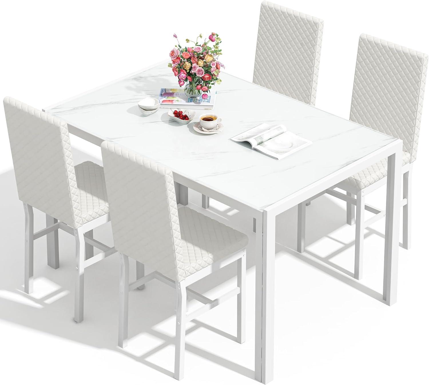 Juego de mesa de comedor para 4, 5 piezas, sillas de mesa de cocina, juego de