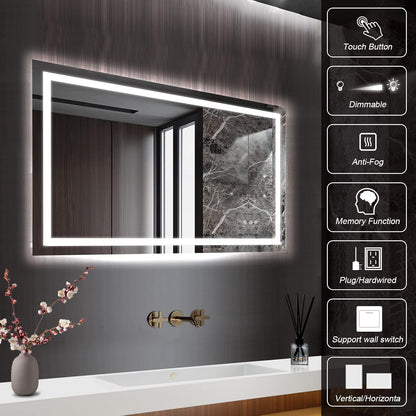 Espejo de baño para pared de 24 x 40 pulgadas con luces delanteras y