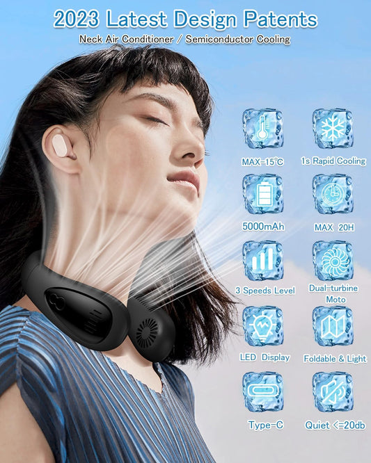Aire acondicionado de cuello, ventilador de cuello portátil de 5000 mAh con...