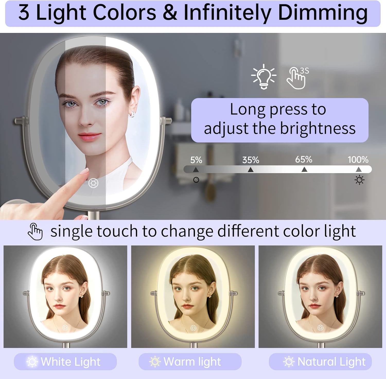Espejo de maquillaje iluminado montado en la pared, espejo de aumento de doble...
