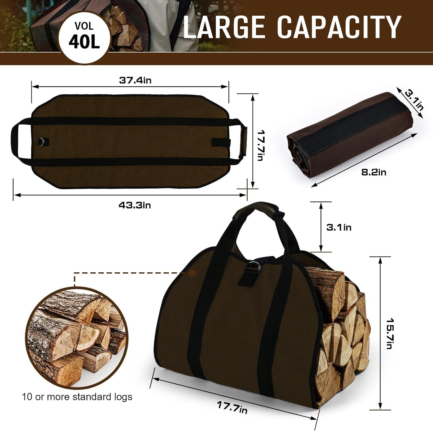 Portador de leña de 39 x 18 pulgadas, bolsa de mano grande de troncos con asas,