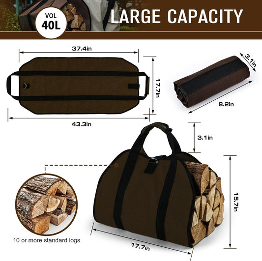 Portador de leña de 39 x 18 pulgadas, bolsa de mano grande de troncos con asas,