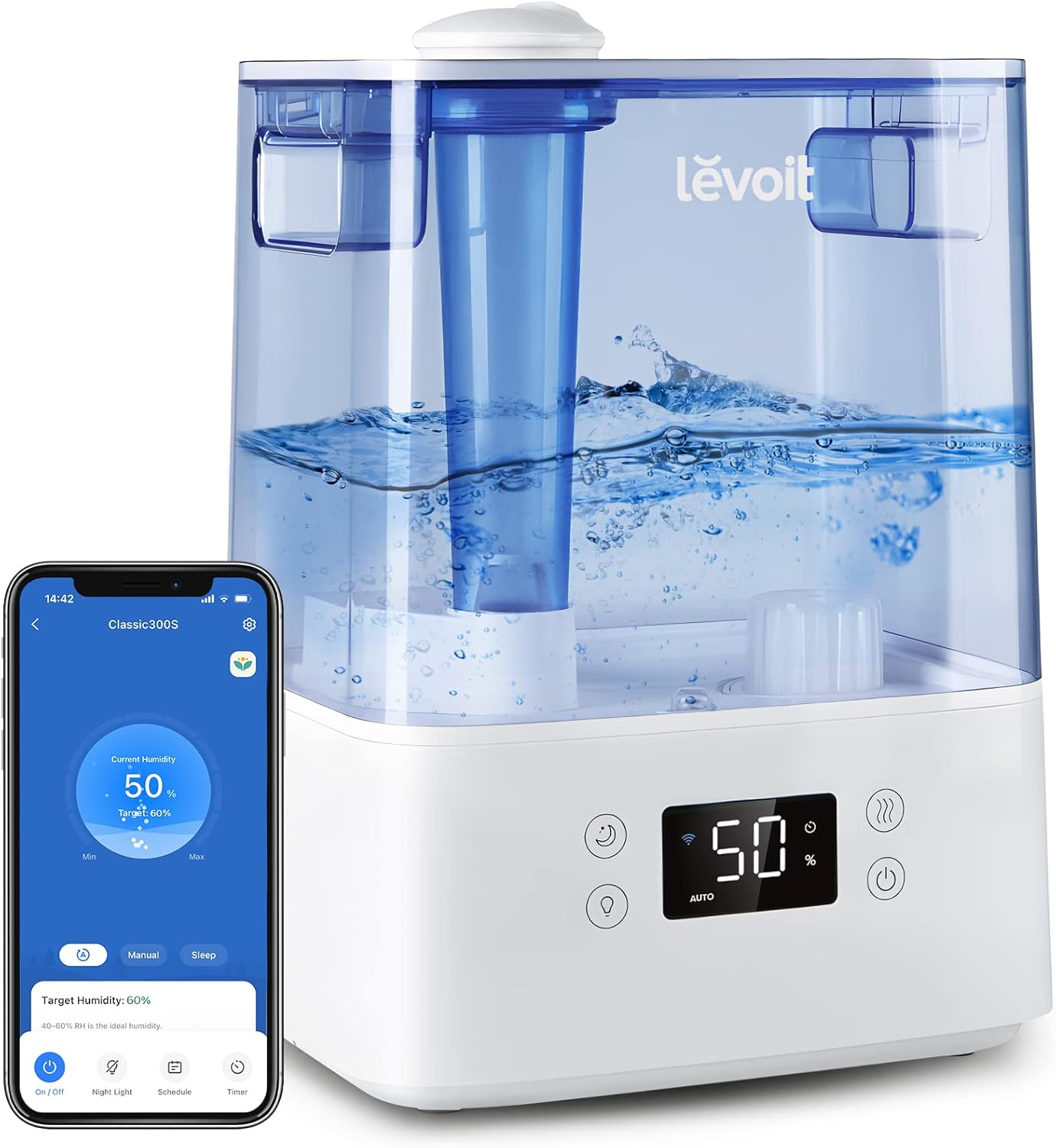 LEVOIT Classic300S Humidificador ultrasónico inteligente de llenado superior,...