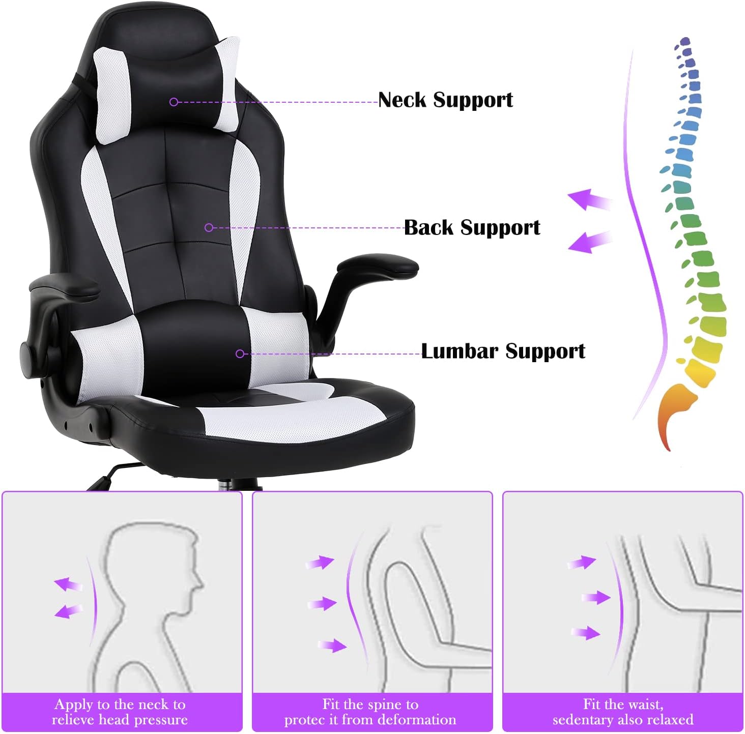 Silla de videojuegos, silla de computadora de piel sintética ajustable con...