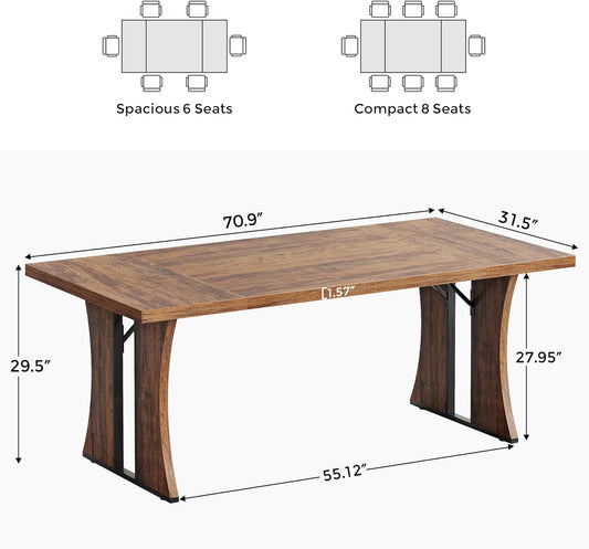 Mesa de comedor grande de 70.9 pulgadas para 6-8, mesa de cocina rectangular de