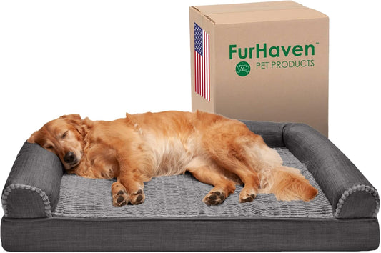 Furhaven - Cama ortopédica para perros grandes hasta 95 lbs lujoso sofá de pelo...