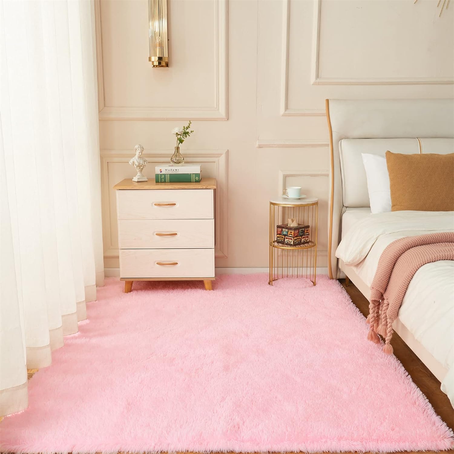 AMTOVO Alfombra peluda para sala de estar, 9 x 12 pulgadas, color rosa, grande,...