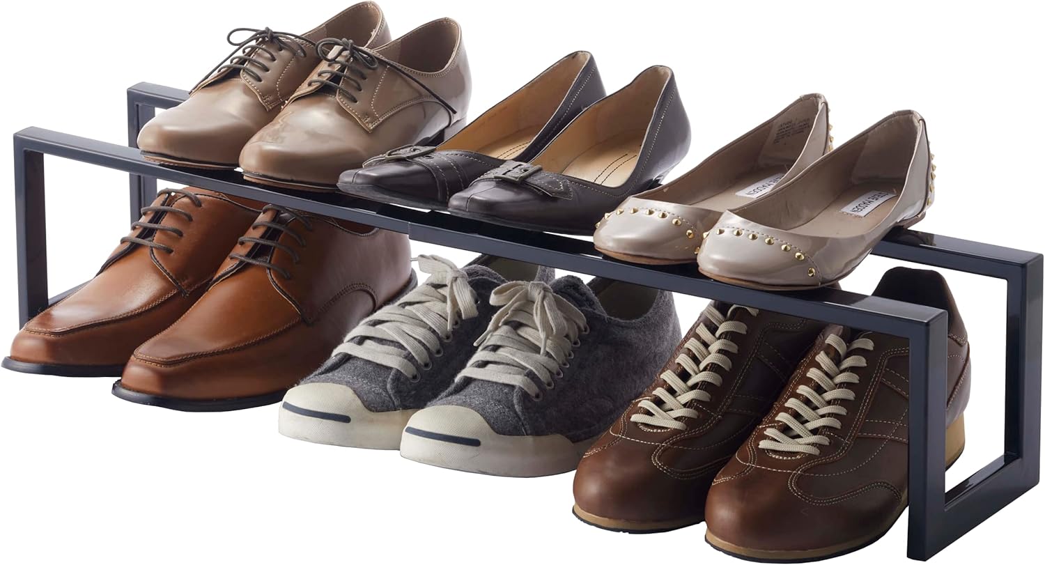 Yamazaki Expandible Home Ajustable, Pequeño  Acero  Zapatero, Individual, Negro