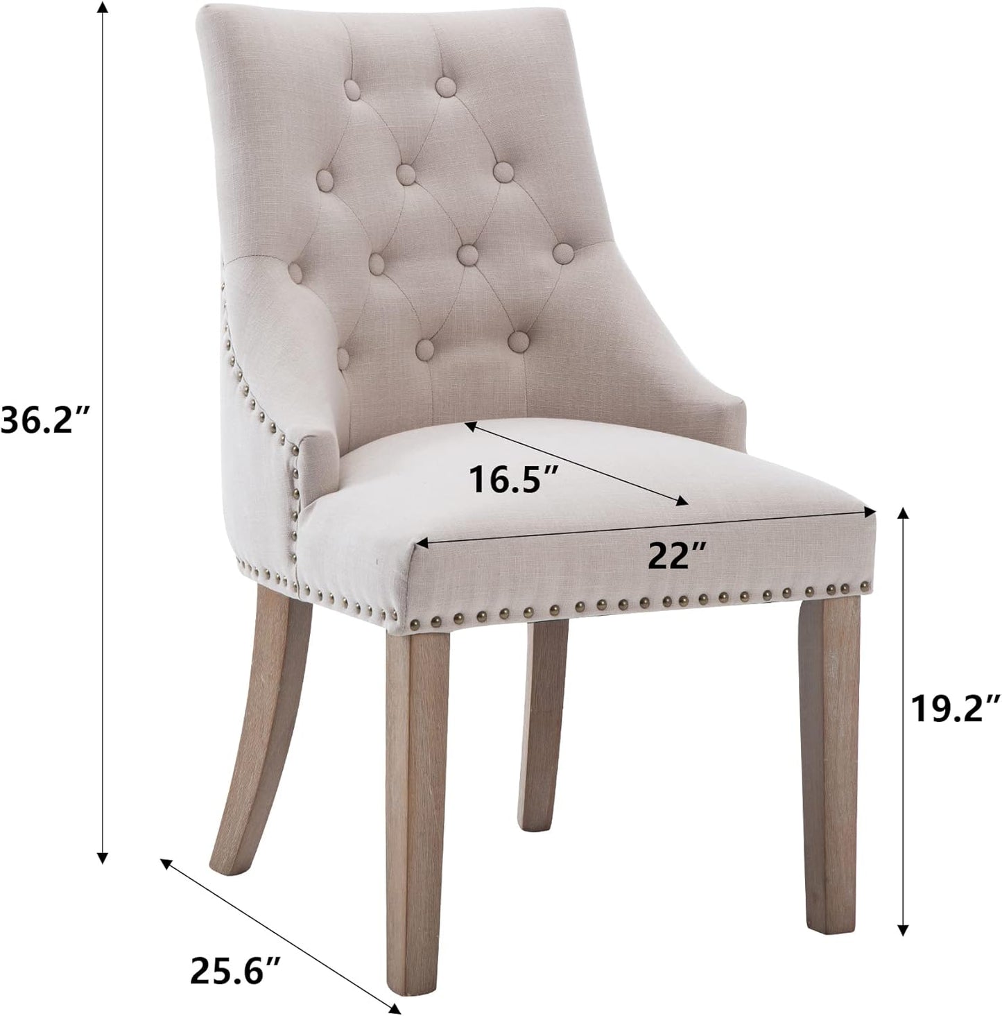 NOBPEINT Silla de comedor de tela beige acolchada para ocio, ribete clavado,...