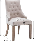 NOBPEINT Silla de comedor de tela beige acolchada para ocio, ribete clavado,...
