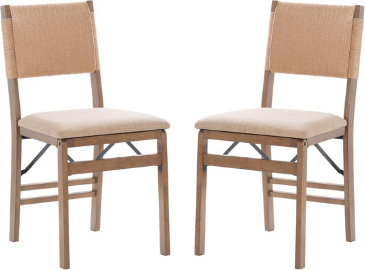 Linon Natural Bennett - Juego de 2 sillas plegables con respaldo de cuerda y...
