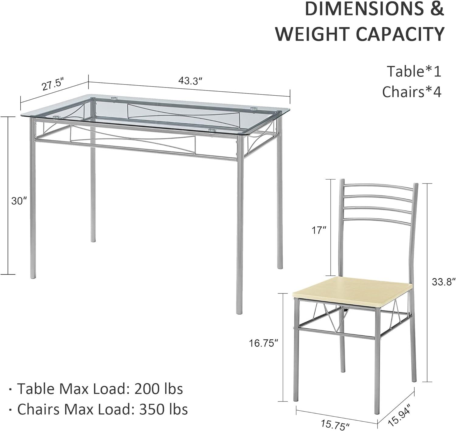 VECELO Mesa y sillas de comedor de cocina, 4, juegos de comedor de 5 piezas,